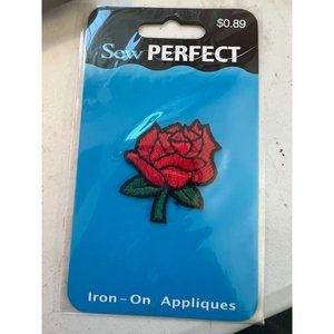 Sew Perfect Iron On Appliques Open Red Rose  1.25" long  NEW